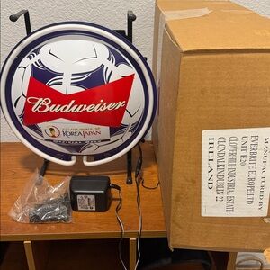 Budweiser Neon Sign with Blue Glow